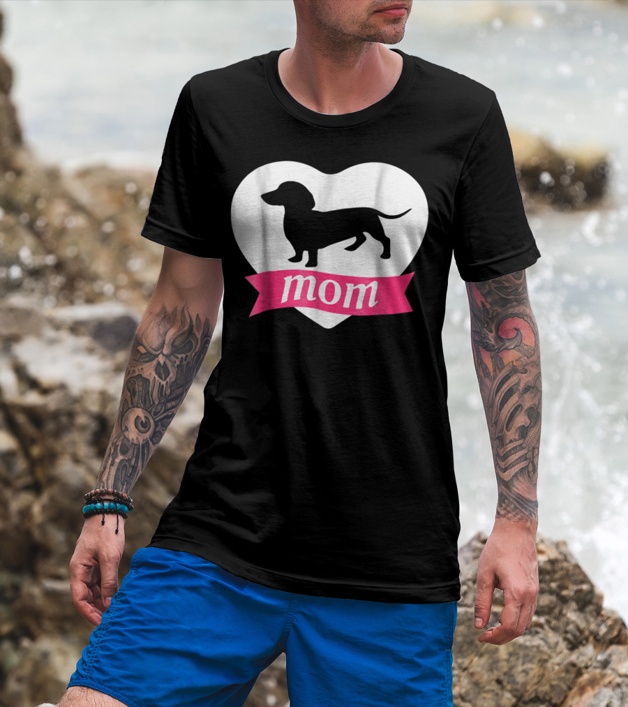 DACHSHUND MOM Heart Silhouette Vintage Fleece T-Shirt