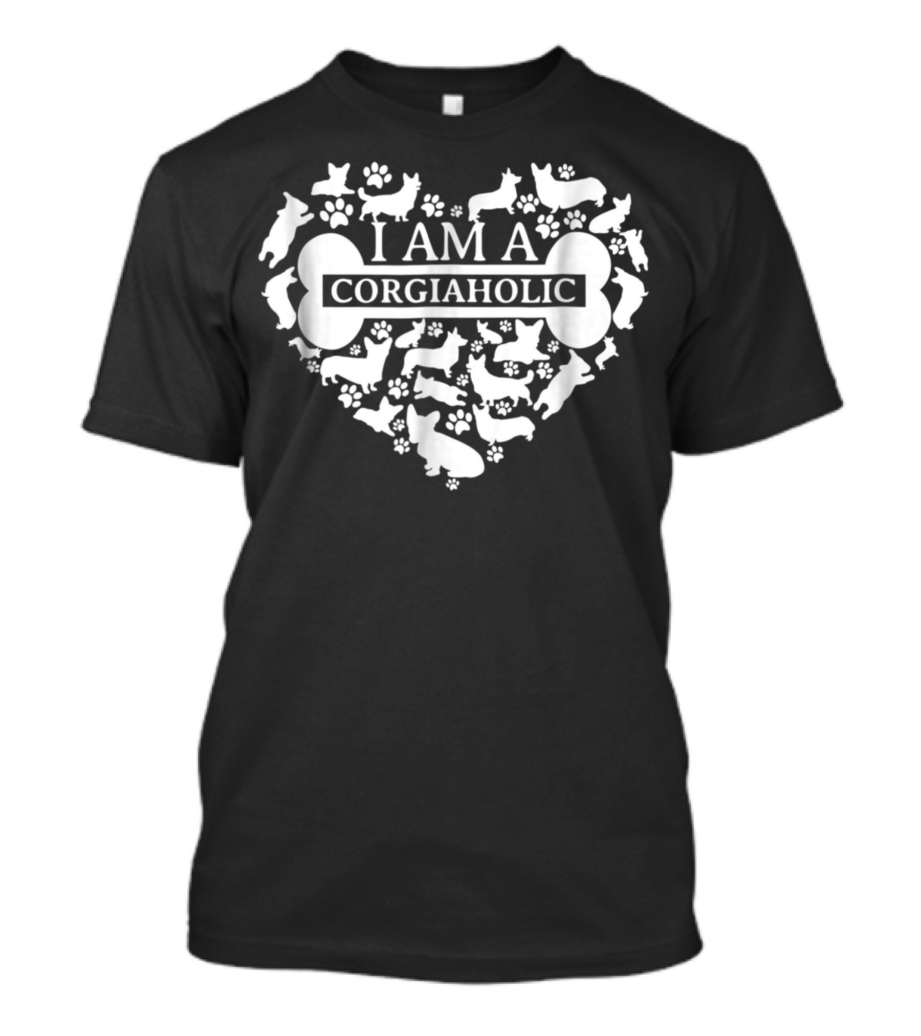 I Am A Corgiaholic Corgi Silhouette Heart Paw Prints Bone T-Shirt