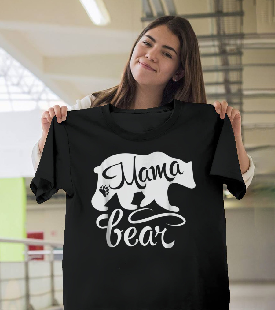 Mama Bear Big Strong Mom Power Superwoman Mommy Bear Silhouette with Paw Prints T-Shirt