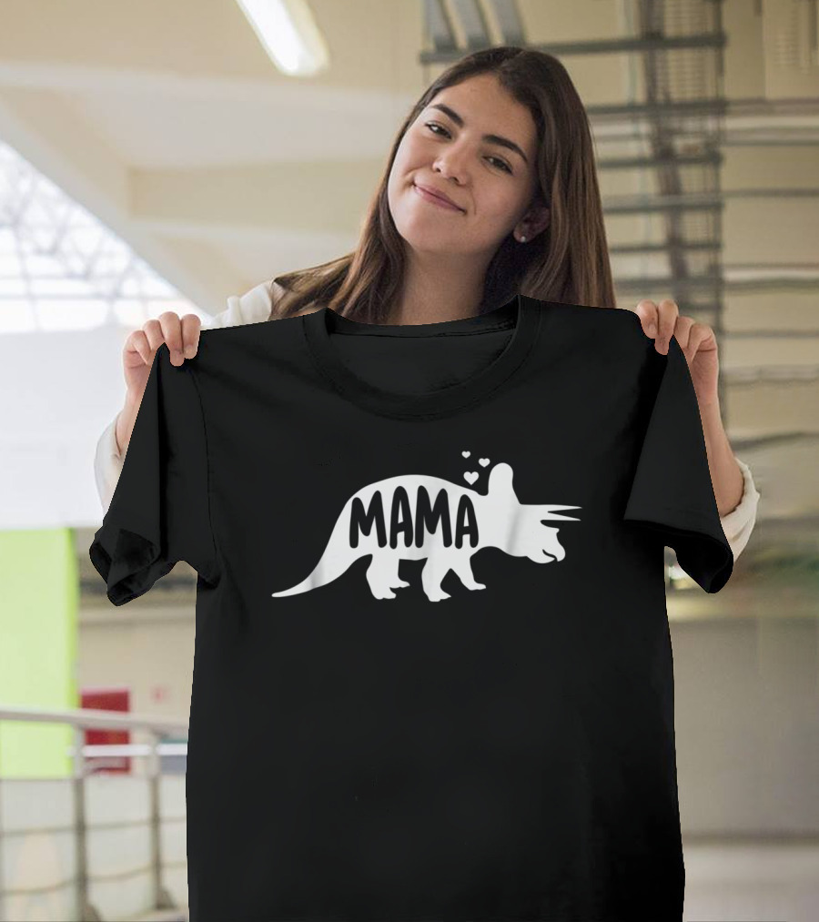 Mama Dinosaur Triceratops With Hearts T-Shirt