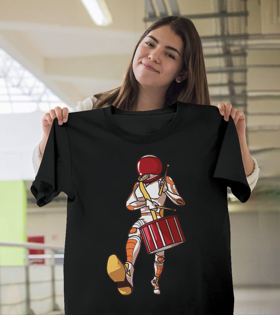 Marching Band Drums Mom Player High School Space-Themed Drummer Astronaut T-Shirt