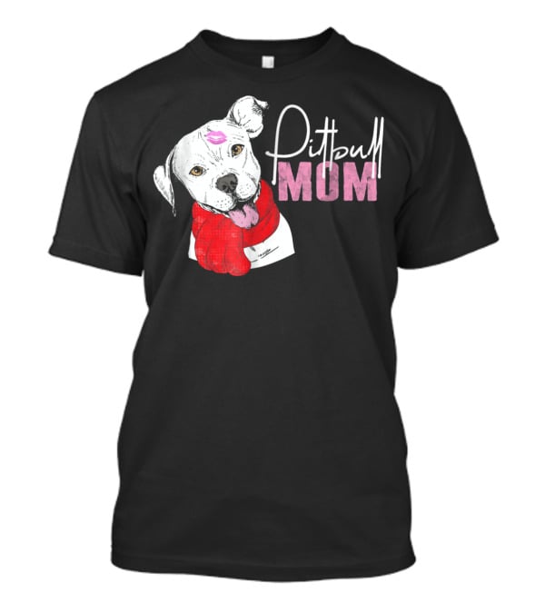 Pitbull Mom Pittie With Kissed Face And Red Scarf T-Shirt