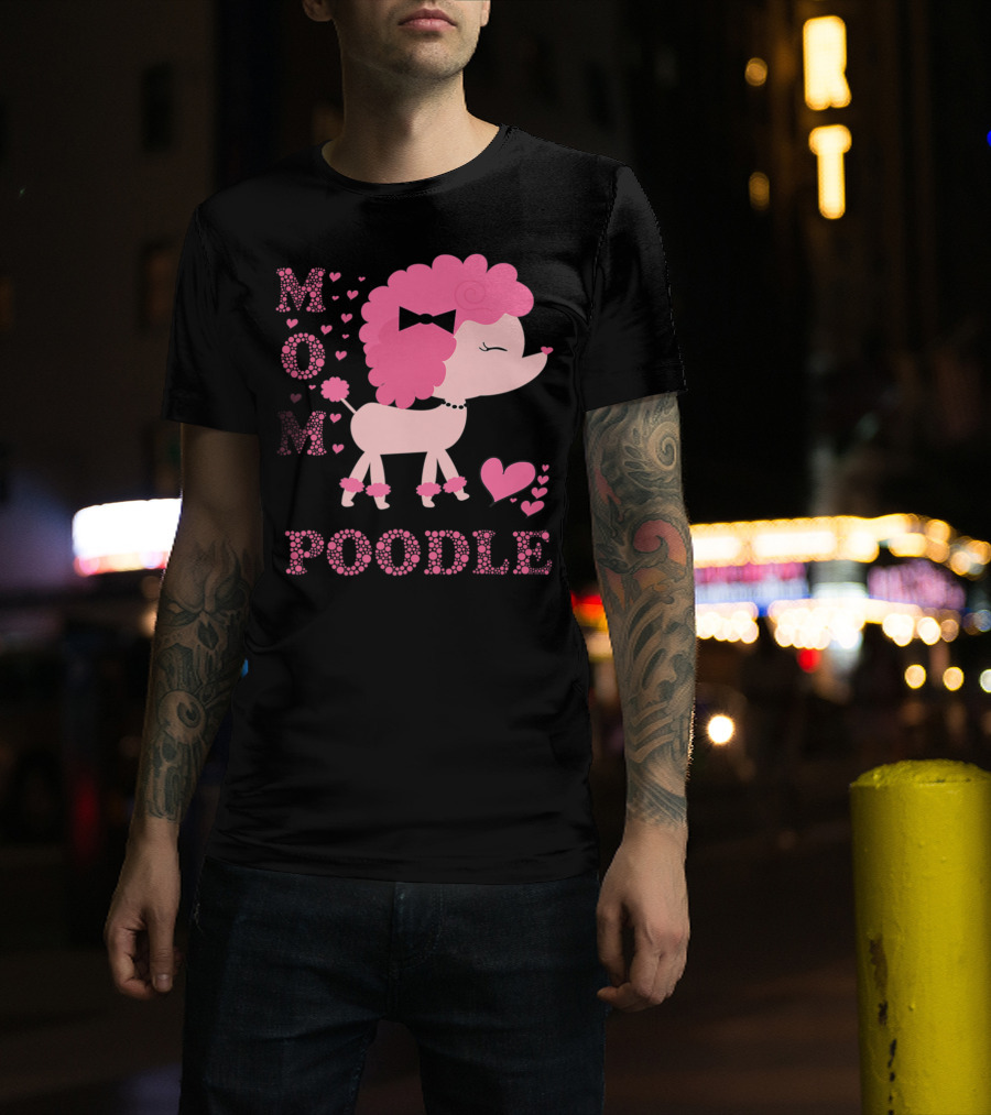 Poodle Mom Dog Hearts Bow T-Shirt