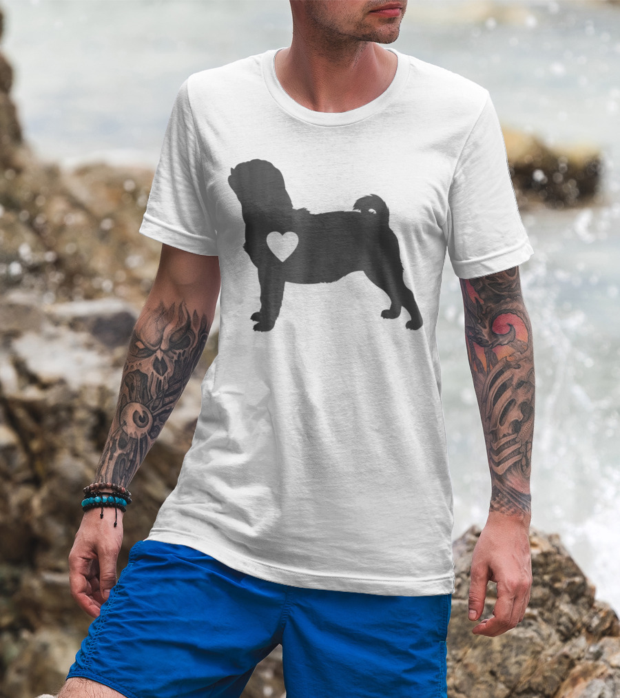 Pug Love Heart Silhouette Pug Dog Mom59 T-Shirt
