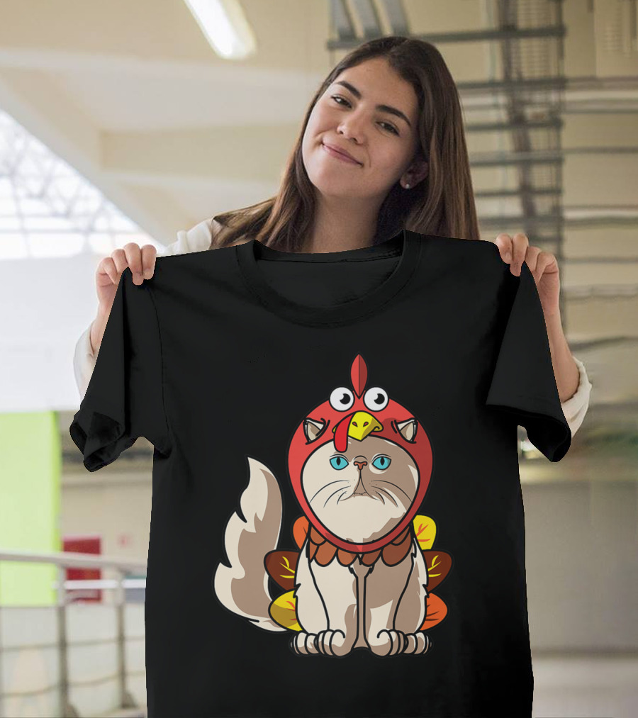 Thanksgiving Persian Mom Cat In Turkey Costume Greetings T-Shirt