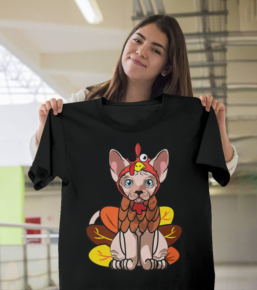 Thanksgiving Sphynx Cat Mom Turkey Costume Greetings T-Shirt
