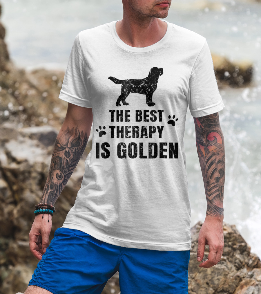 The Best Therapy Is Golden With Dog Paw Prints T-Shirt