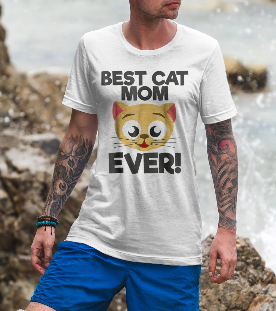 Best Cat Mom Ever Cute Cartoon Cat Face T-Shirt