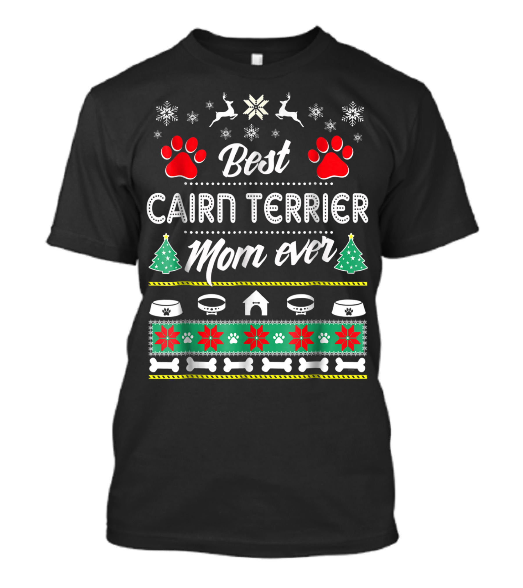 Best Cairn Terrier Mom Ever Christmas Paw Print And Bone T-Shirt