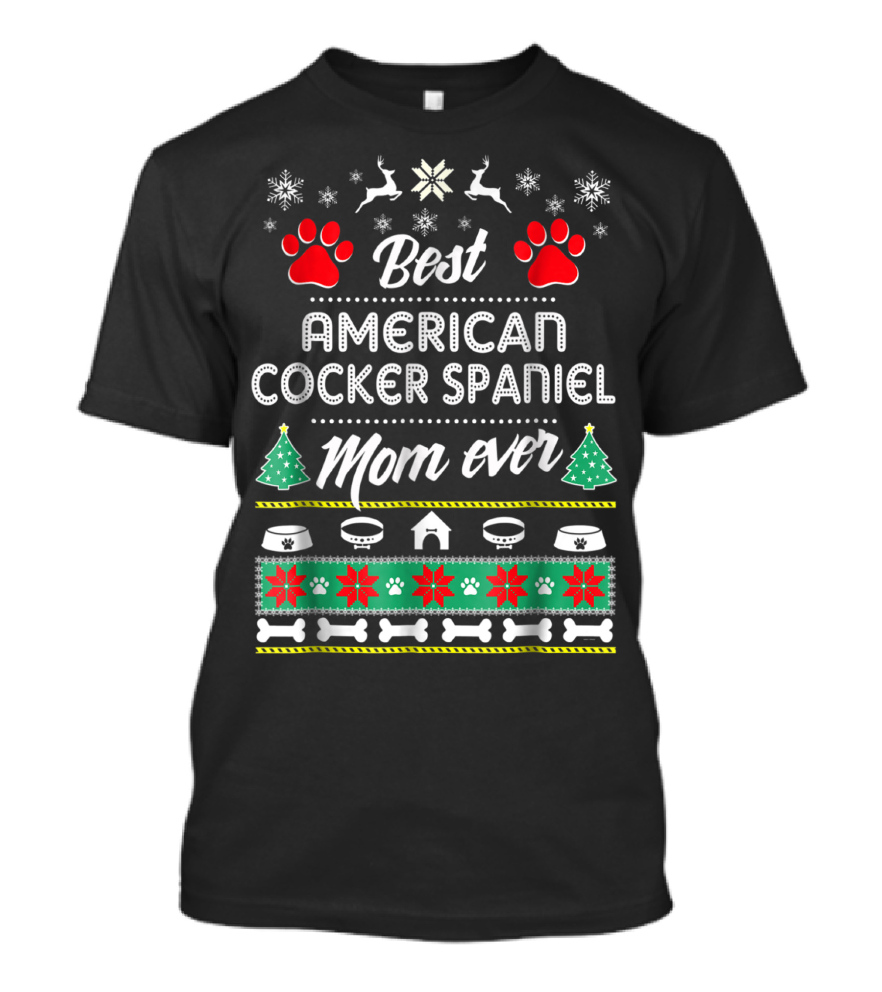 Best American Cocker Spaniel Mom Ever Christmas Paw Prints Snowflakes T-Shirt