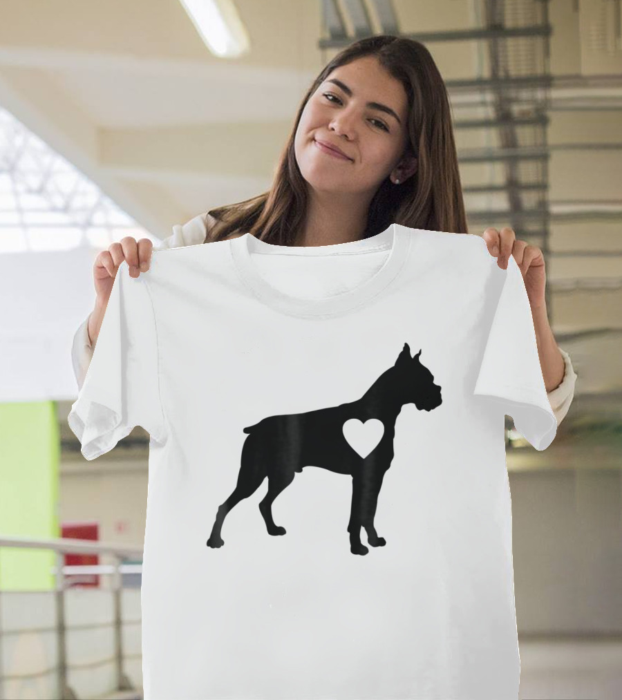 Boxer Dog Heart Silhouette Design For Loving Dog Moms T-Shirt