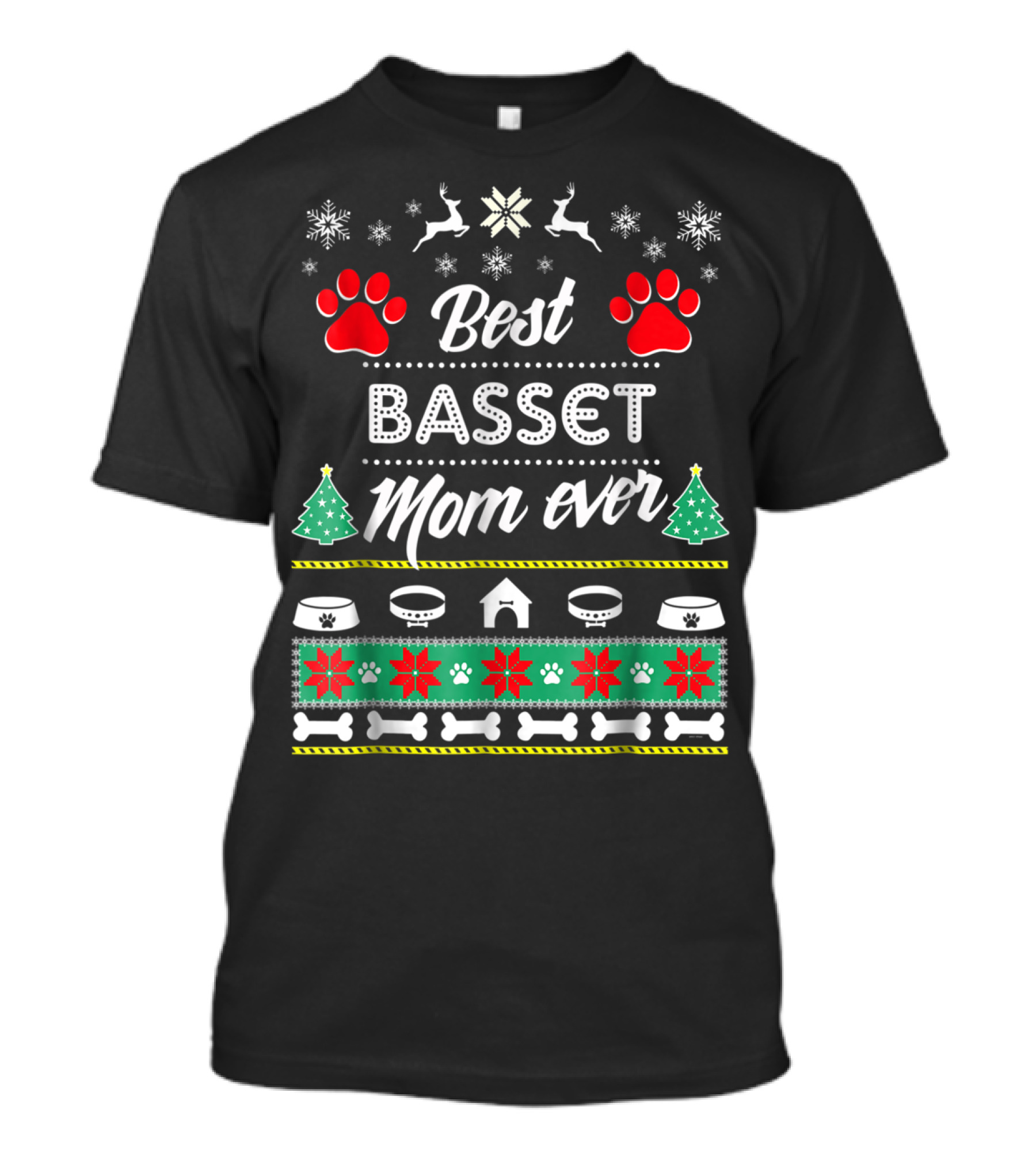 Best Basset Mom Ever Christmas Paw Print Snowflakes Holiday T-Shirt