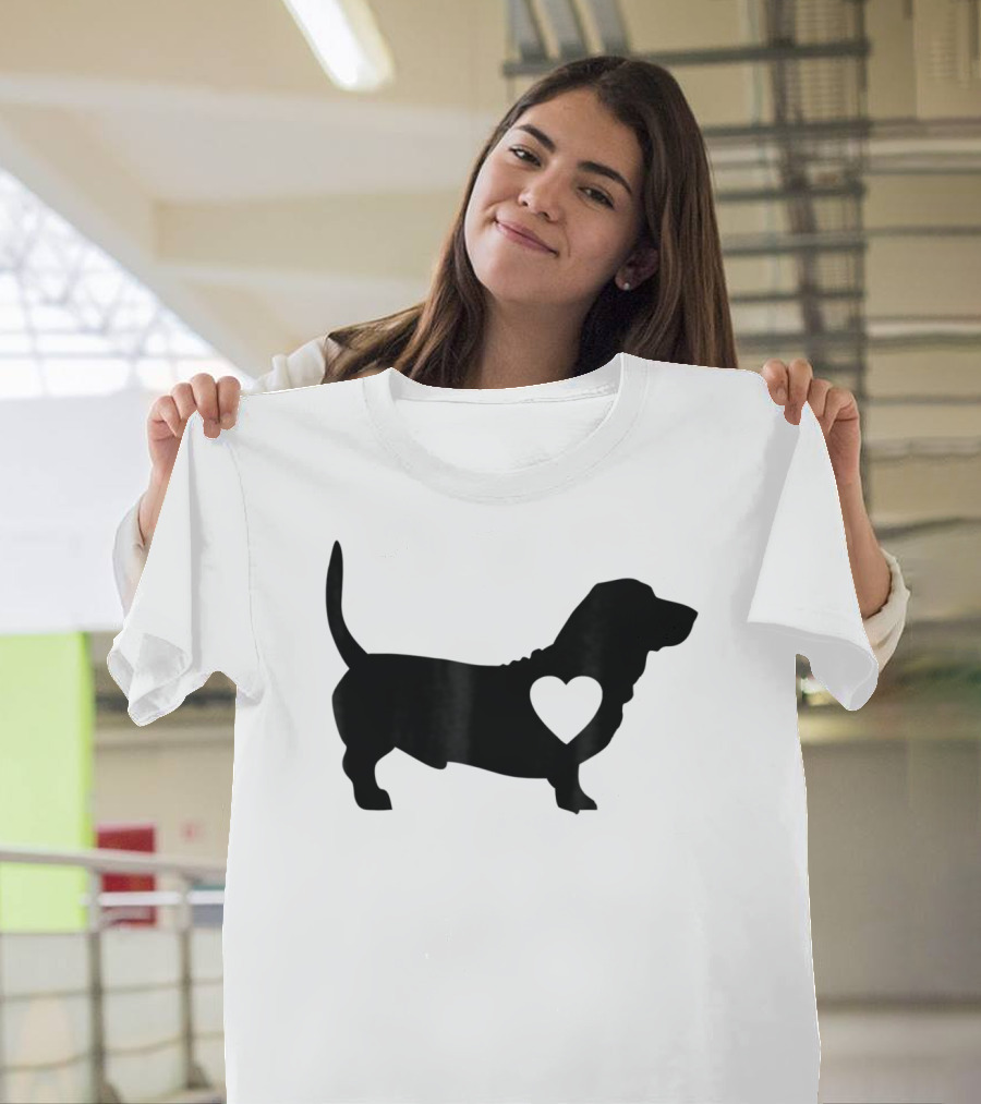 Basset Love Heart Silhouette Dog Idea Dog T-Shirt