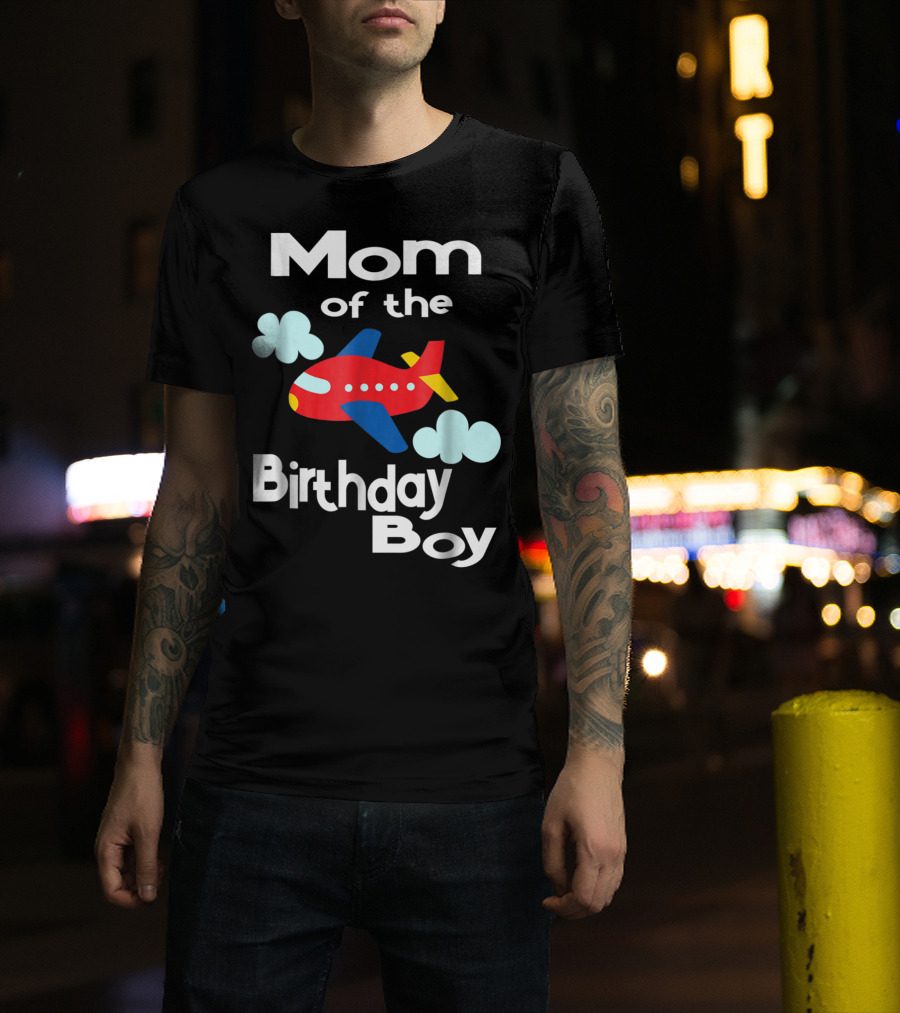 Mom Of The Birthday Boy Airplane Clouds T-Shirt