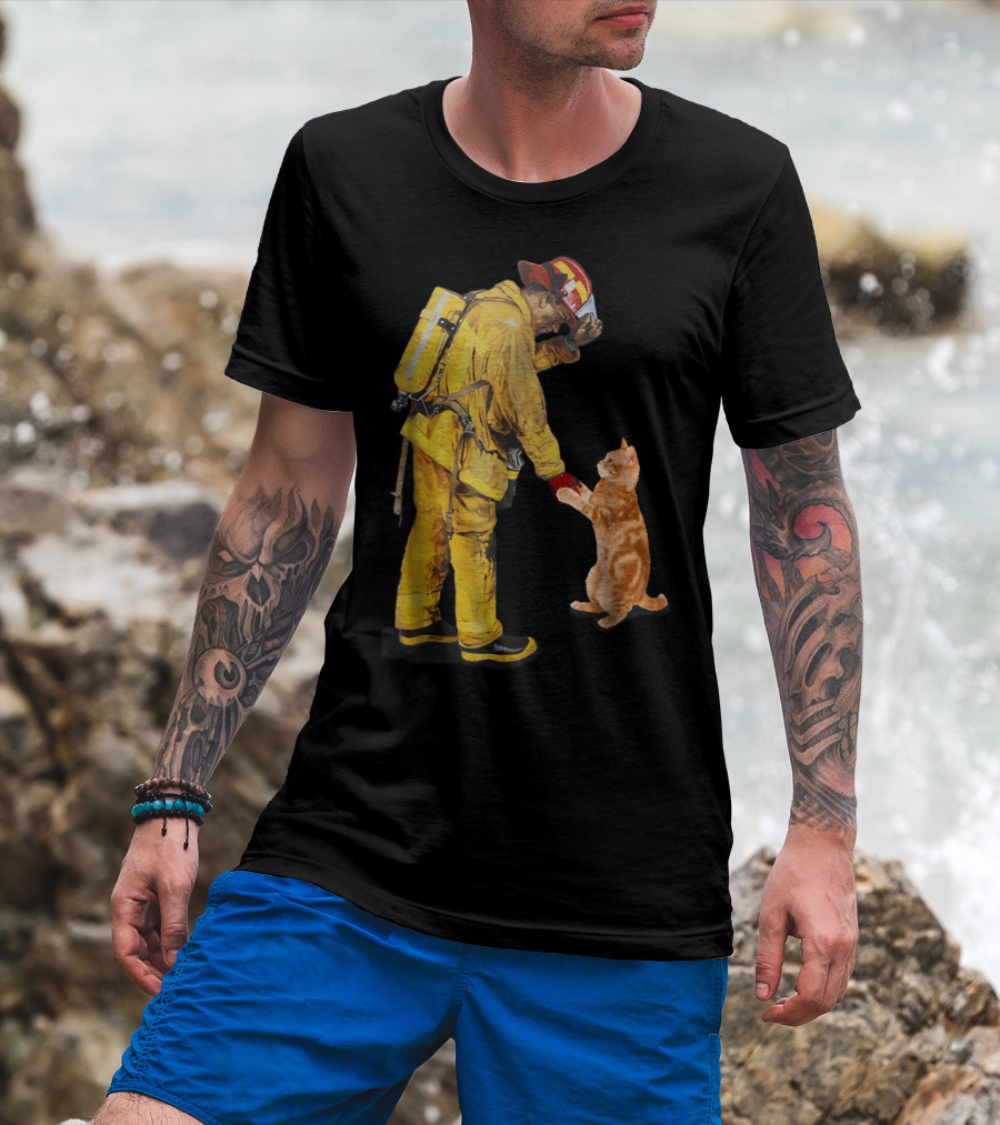 Cats Shaking Hands With Firefighter Mom T-Shirt