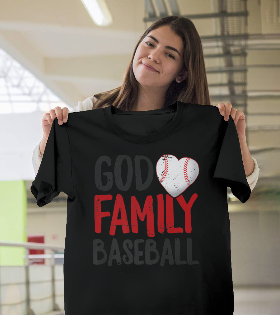God Family Baseball Mom Mother Dad Father Coach27 Heart Baseball T-Shirt