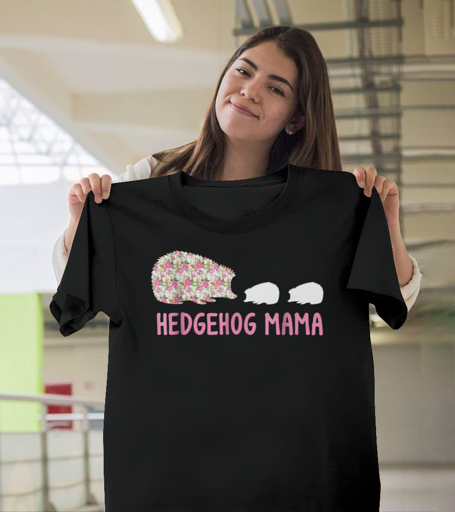 Hedgehog Mama With Floral Pattern And Babies T-Shirt