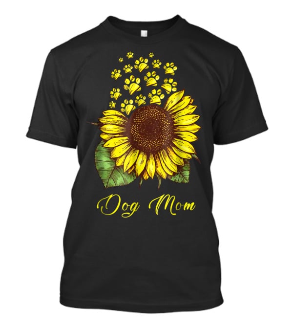 Dog Mom Sunflower With Paw Print Accents T-Shirt