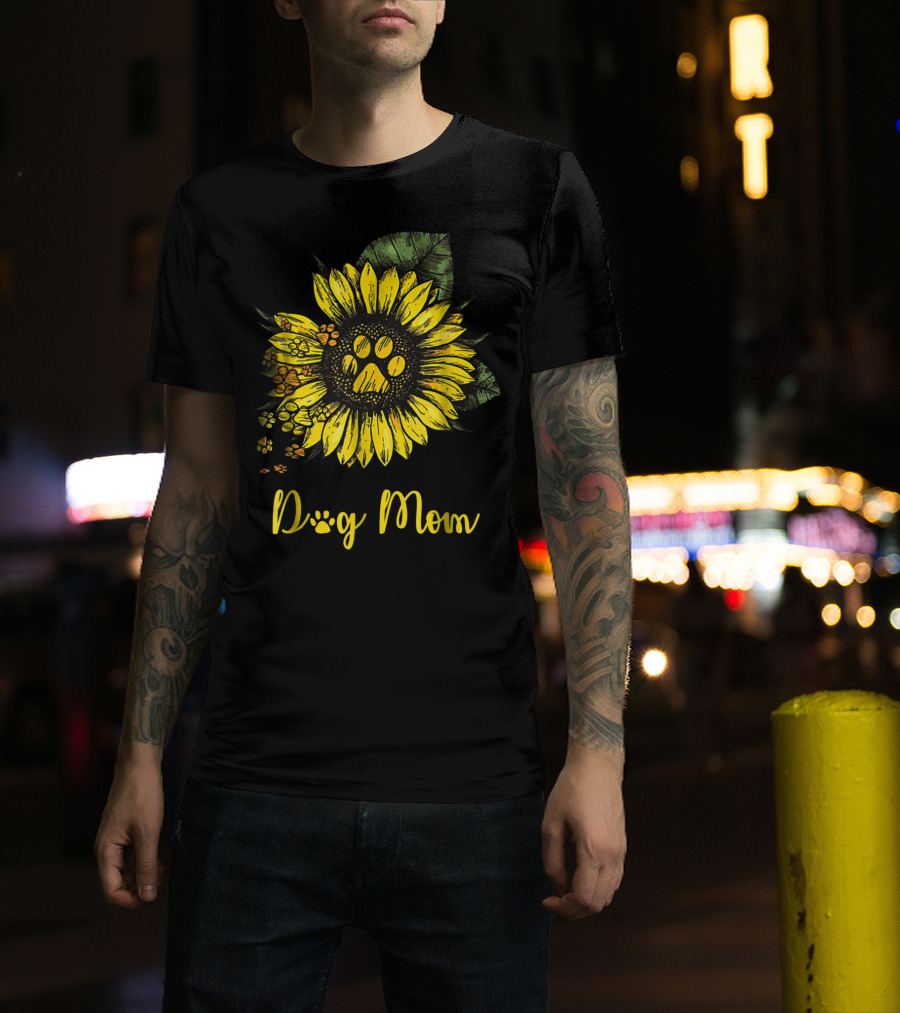 Dog Mom Paw Print Sunflower Blossom T-Shirt