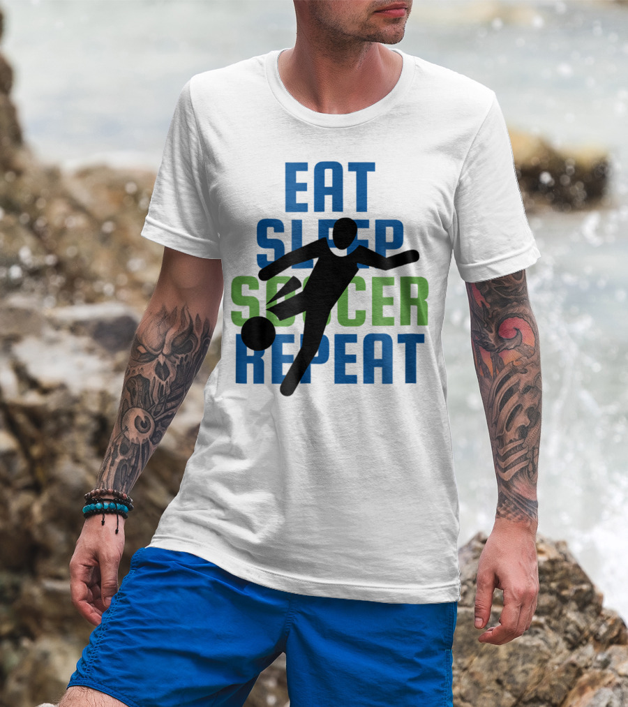 Eat Sleep Soccer Repeat Mom Girl Boy Kids Youth Soccer Player T-Shirt