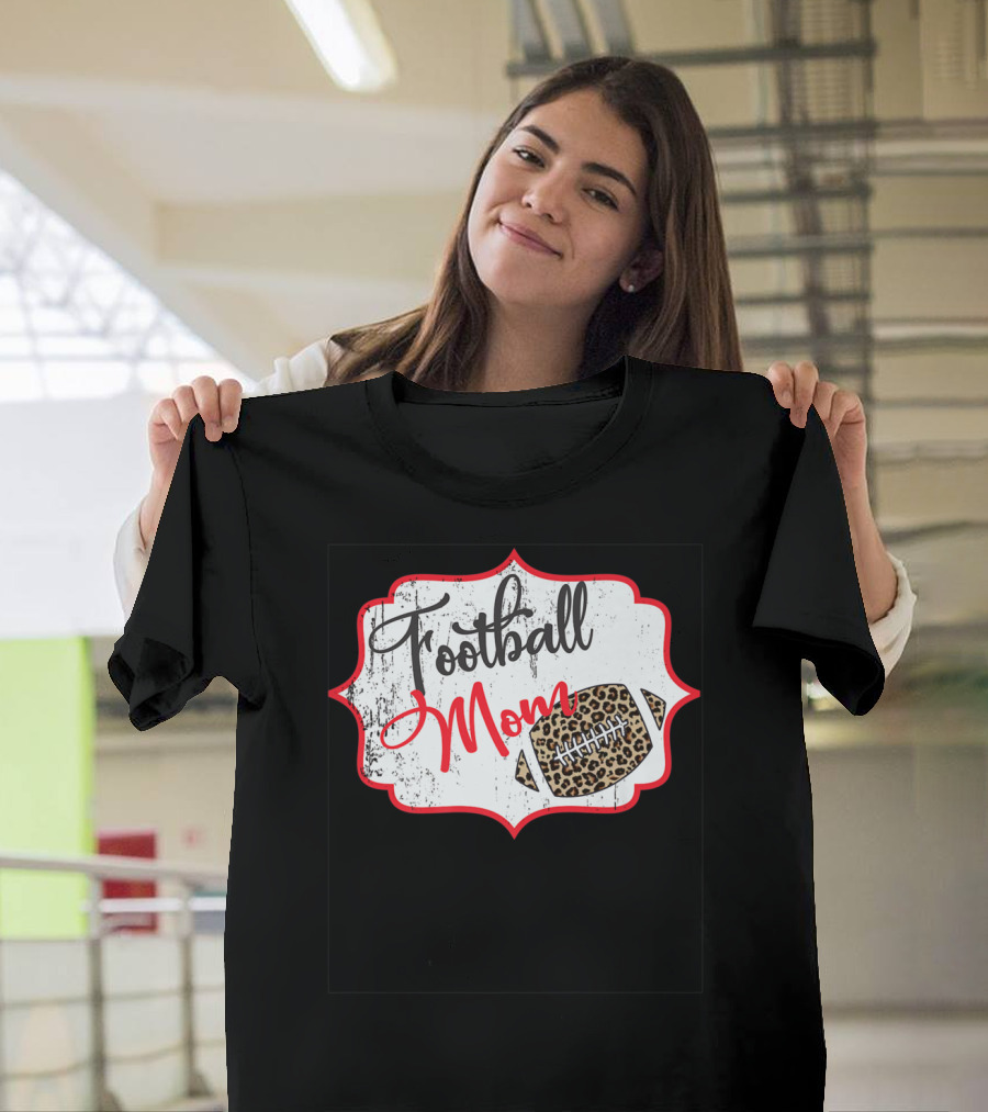 Football Mom Leopard Print Football T-Shirt