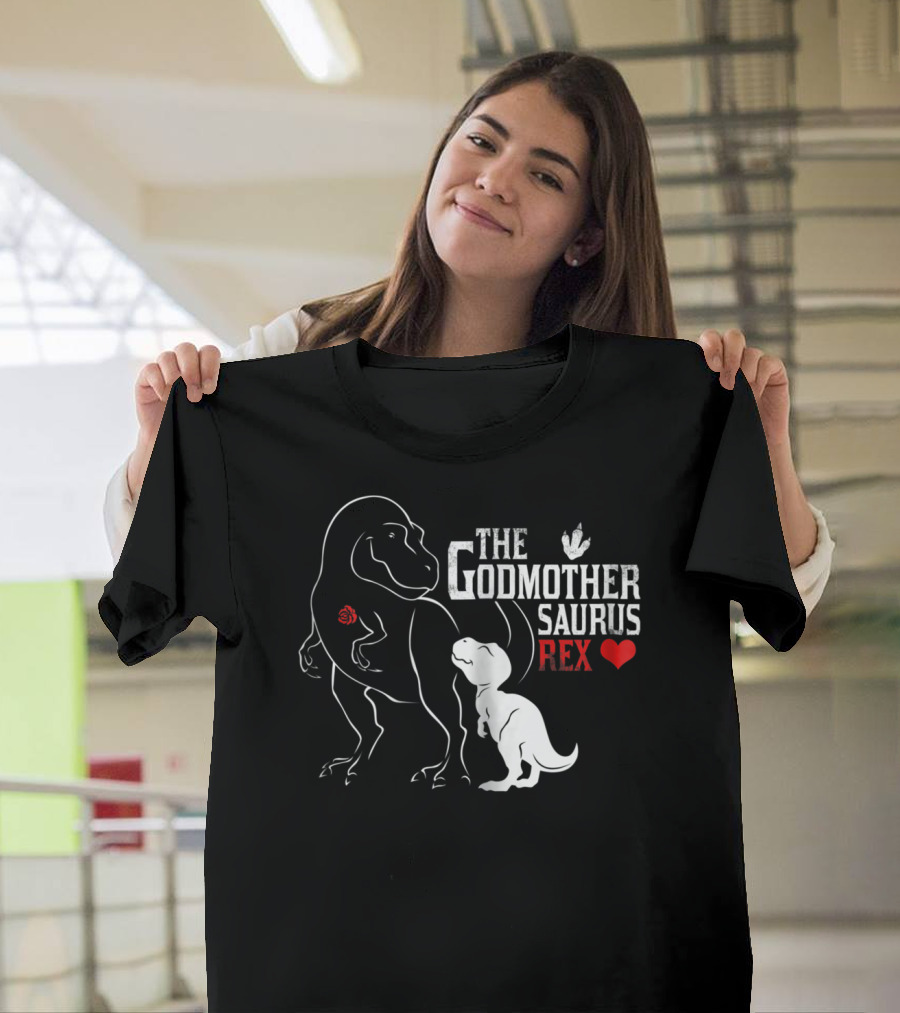 The Godmother Saurus Rex Mama Saurus Dinosaur Heart T-Shirt