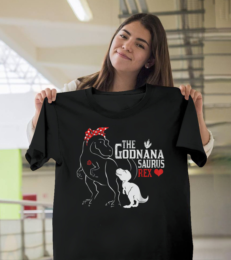 The Godnana Saurus Rex Dinosaur with Red Heart and Bow T-Shirt