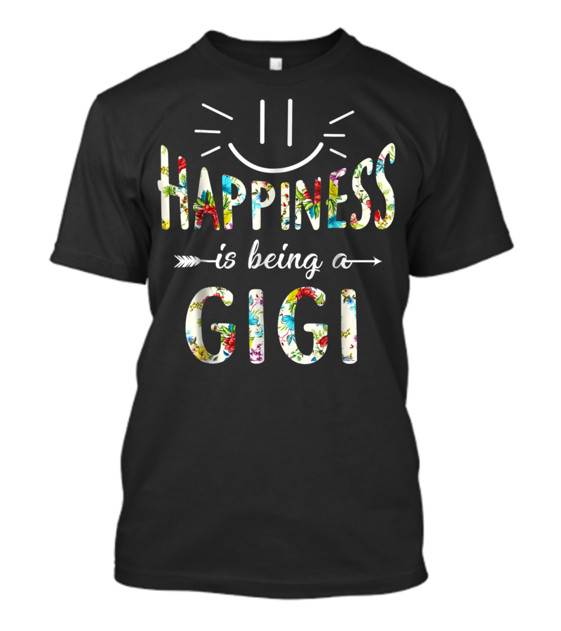 Happiness Is Being A Gigi Floral Pattern Smiley Face T-Shirt
