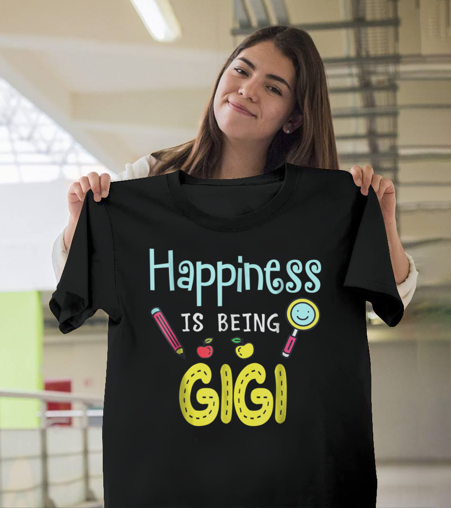 Happiness Is Being Gigi Mom Mother Apple Pencil Smiley Face T-Shirt