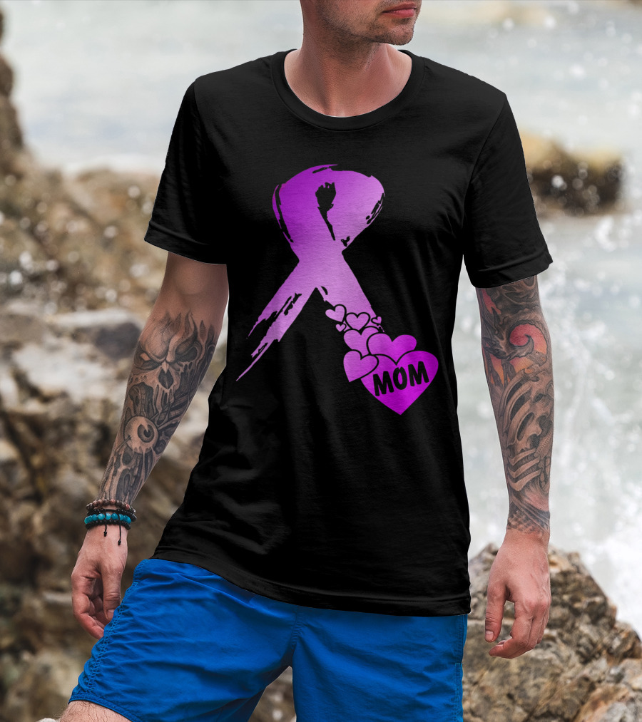 Alzheimers Awareness Mom Purple Ribbon And Hearts T-Shirt