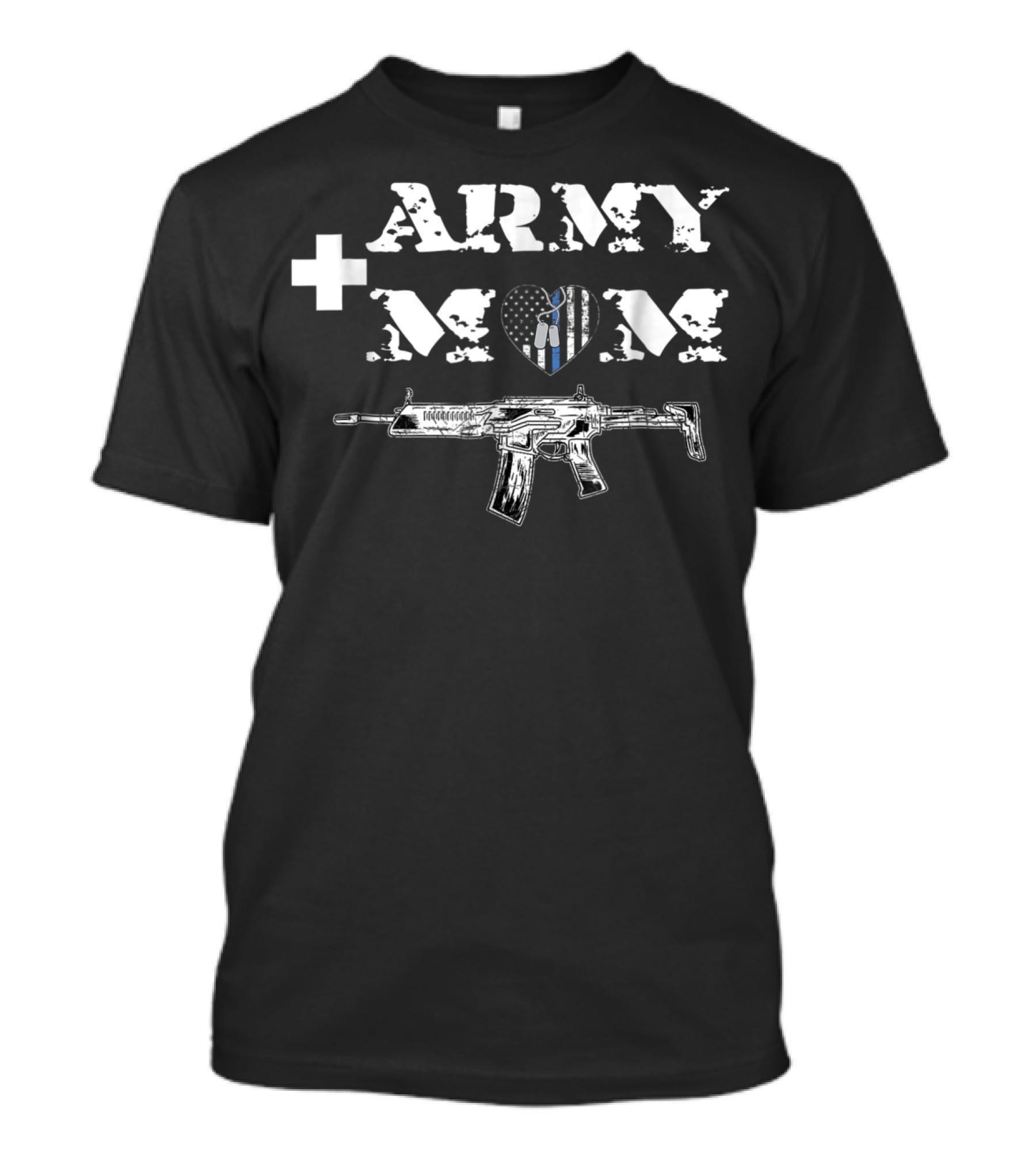 ARMY MOM Proud Dog Tag Heart Rifle T-Shirt