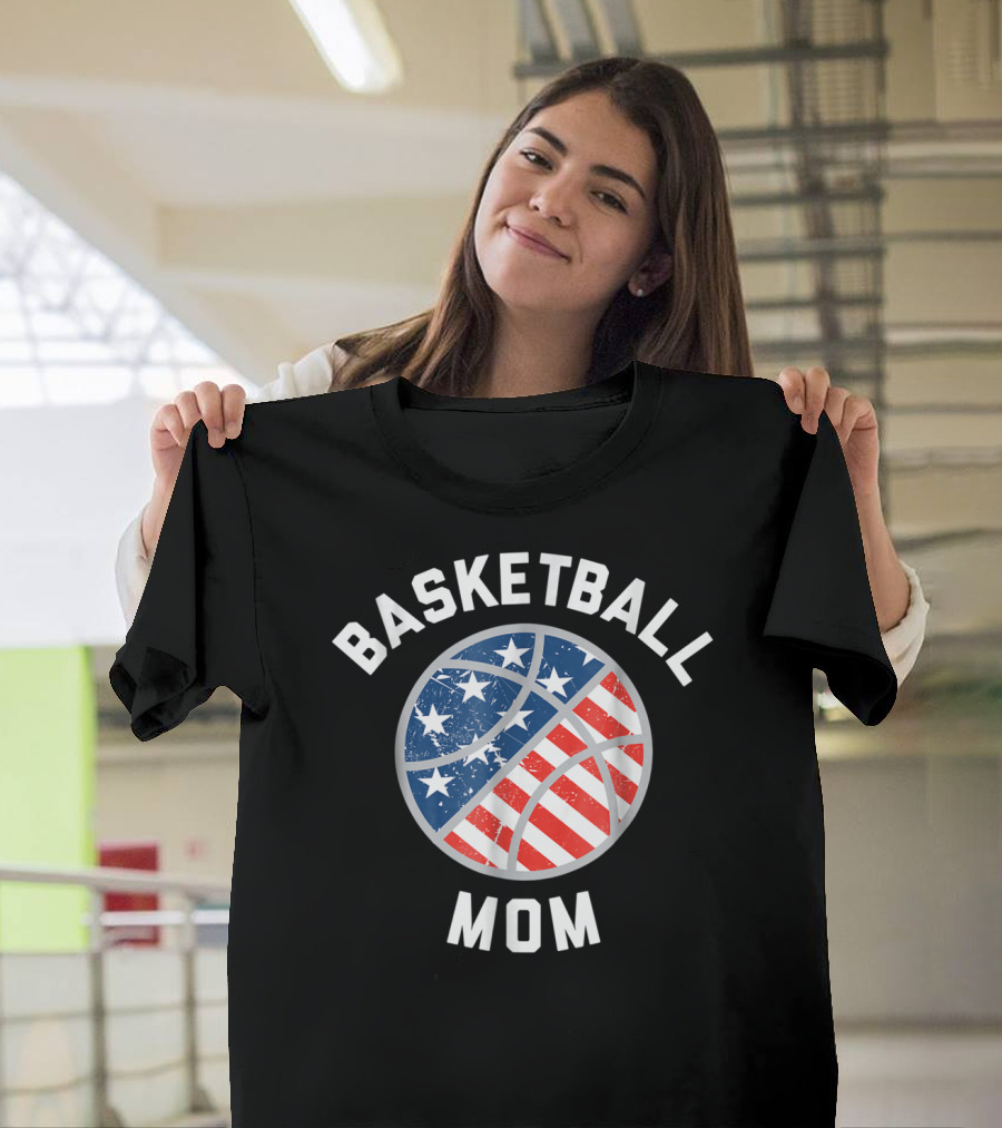 Basketball Mom Patriotic Stars And Stripes Ball Support T-Shirt