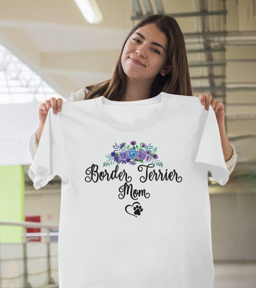Border Terrier Mom Floral Pawprint Bouquet T-Shirt