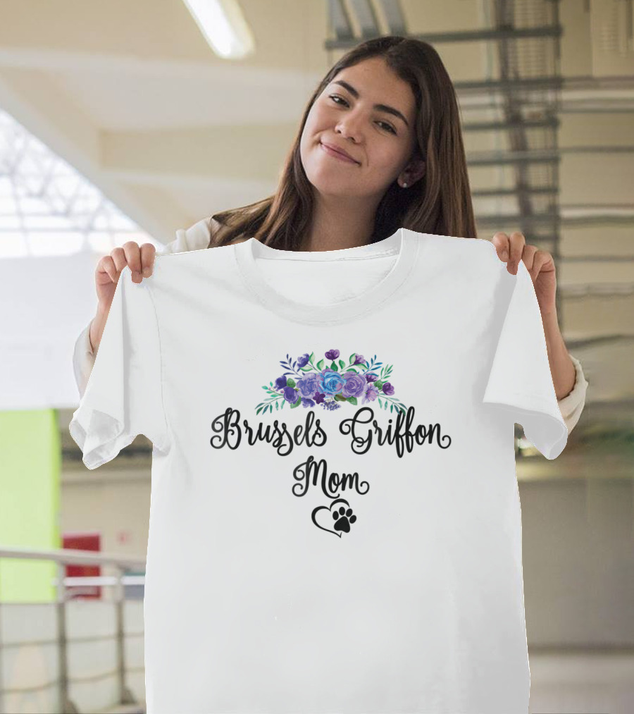 Brussels Griffon Mom Floral Bouquet With Paw Prints T-Shirt