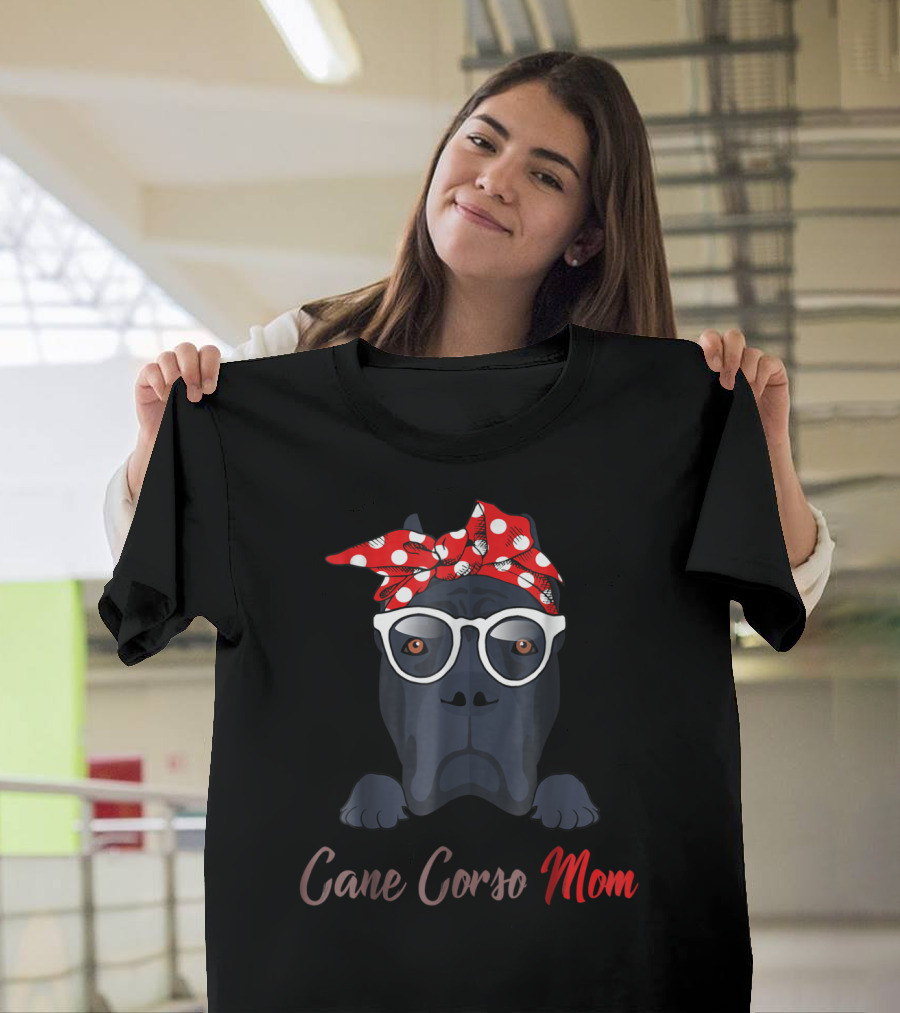 Cane Corso Mom Polka Dot Red Bandana Glasses T-Shirt