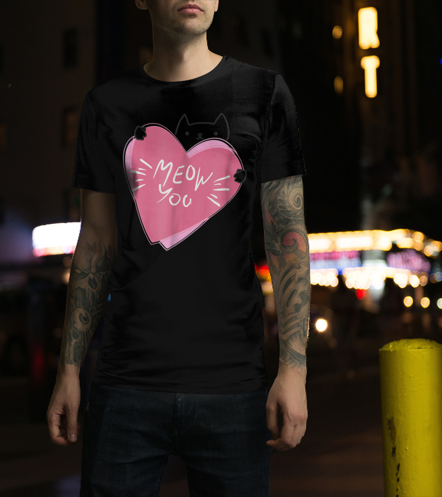 Cat Mom Meow You Cute Pink Heart Love Cat T-Shirt