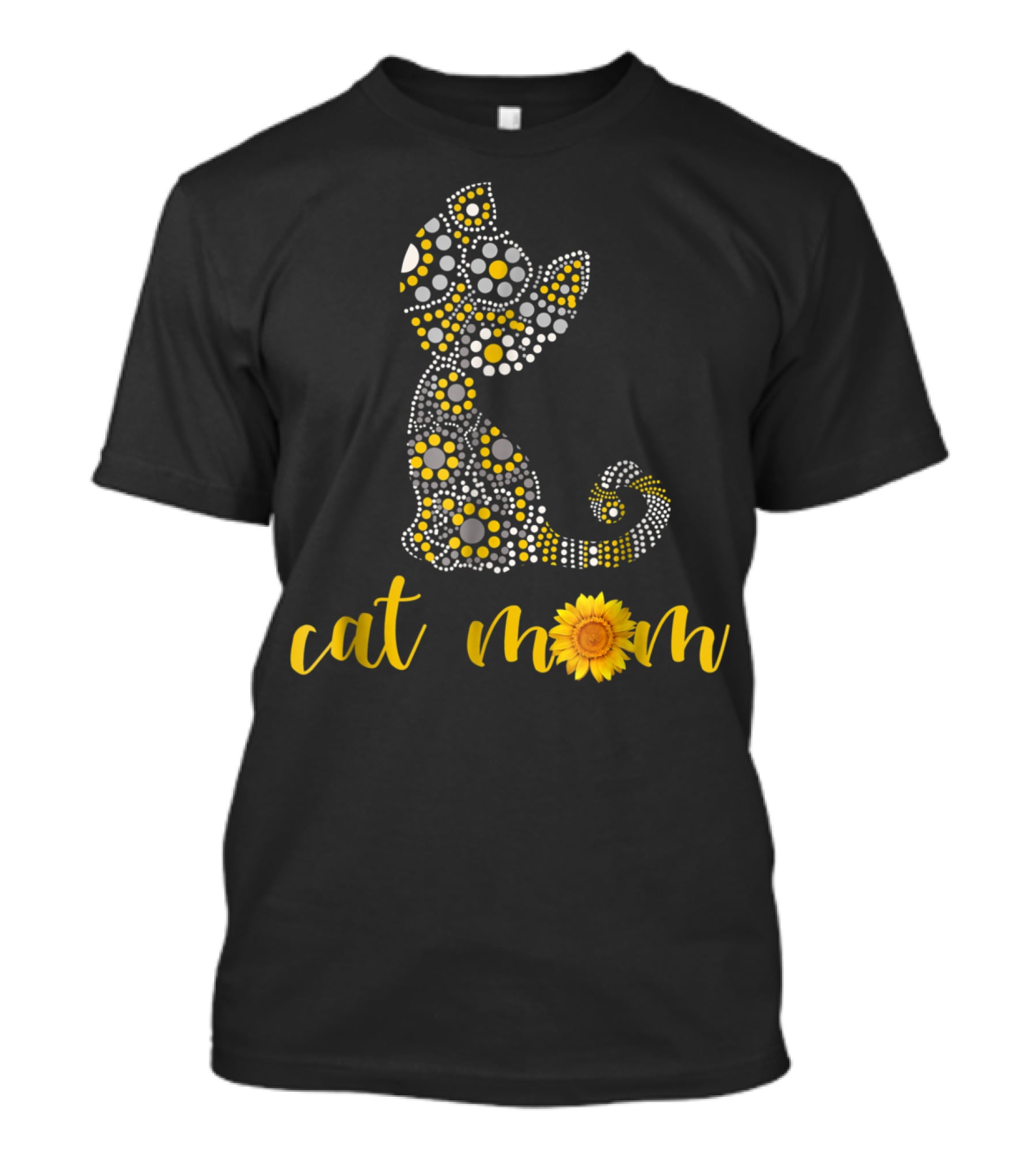Cat Mom Sunflower Dot Art Funny Cat Lover 90 T-Shirt
