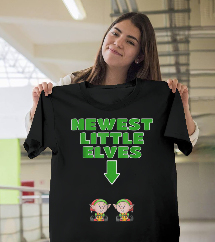Newest Little Elves Christmas Elf Expecting Twins Mom To Be Pregnant T-Shirt
