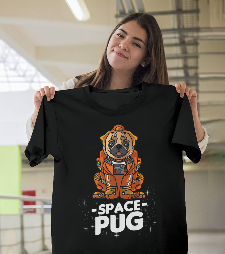 Space Pug Christmas Dog In Astronaut Suit T-Shirt