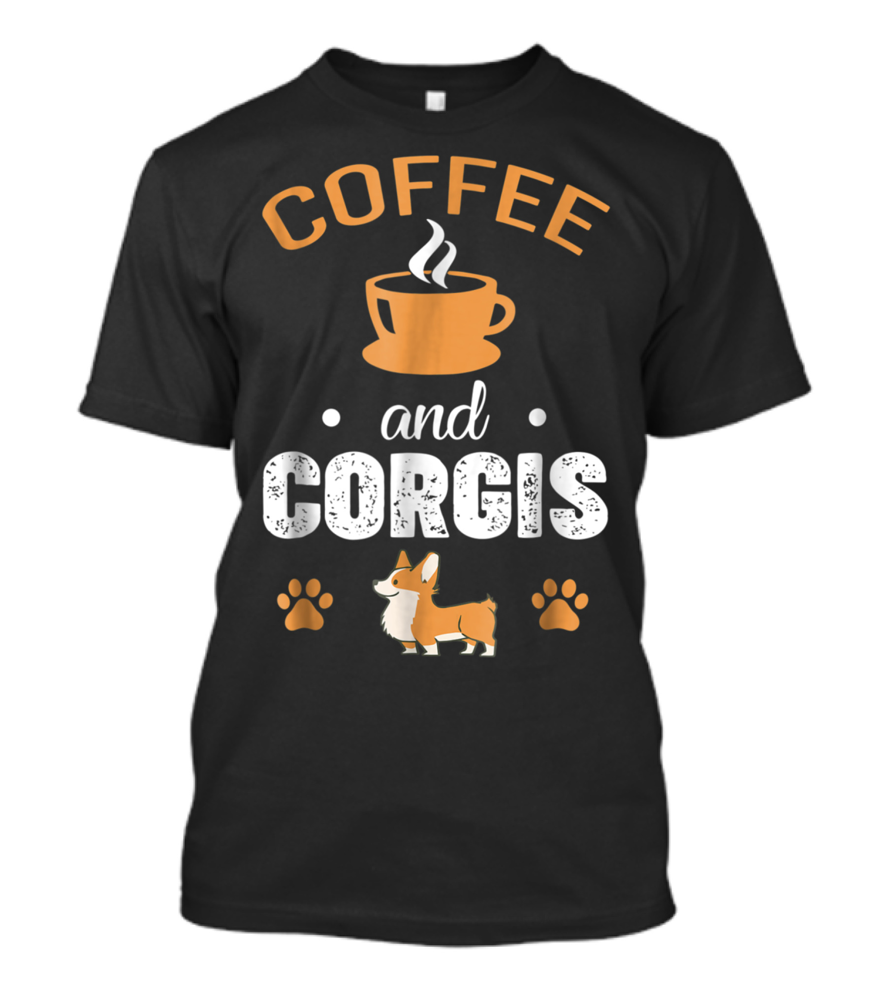 Coffee And Corgis Cute Welsh Corgi With Paw Prints And Coffee Cup T-Shirt