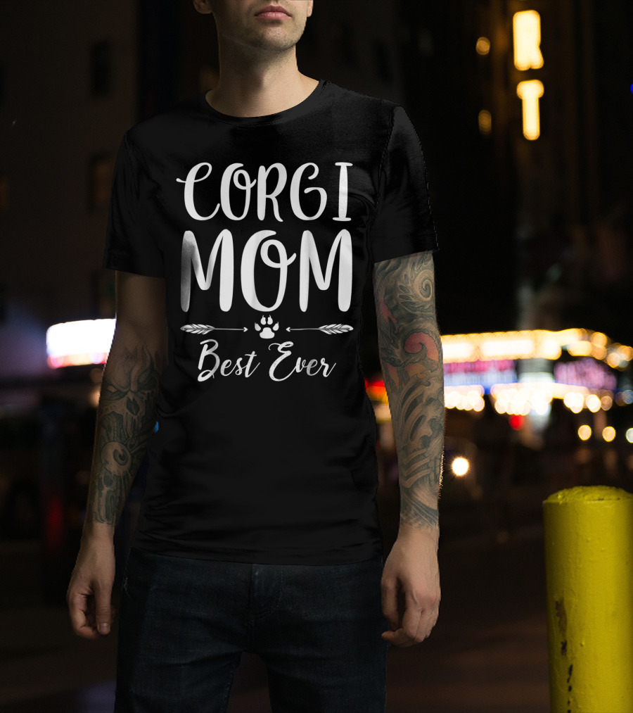 Corgi Mom Best Ever With Paw Print And Feathers T-Shirt