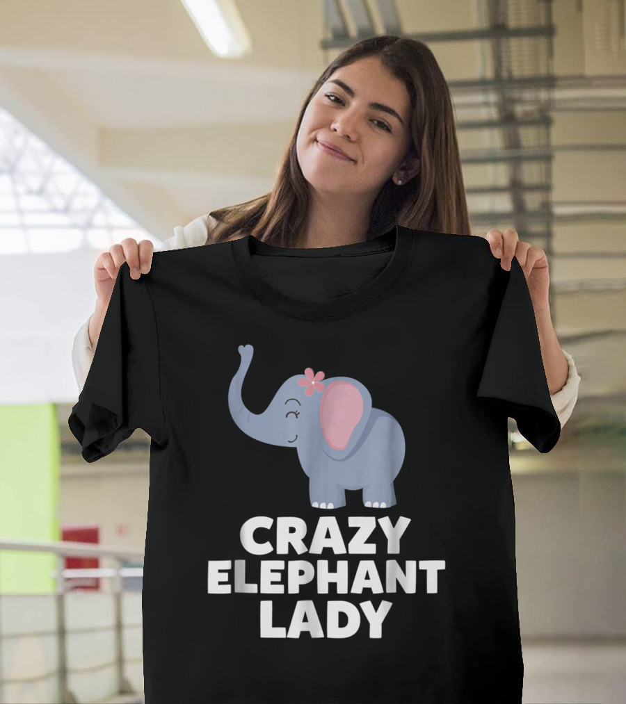 Crazy Elephant Lady Cute Funny Elephant with Flower T-Shirt