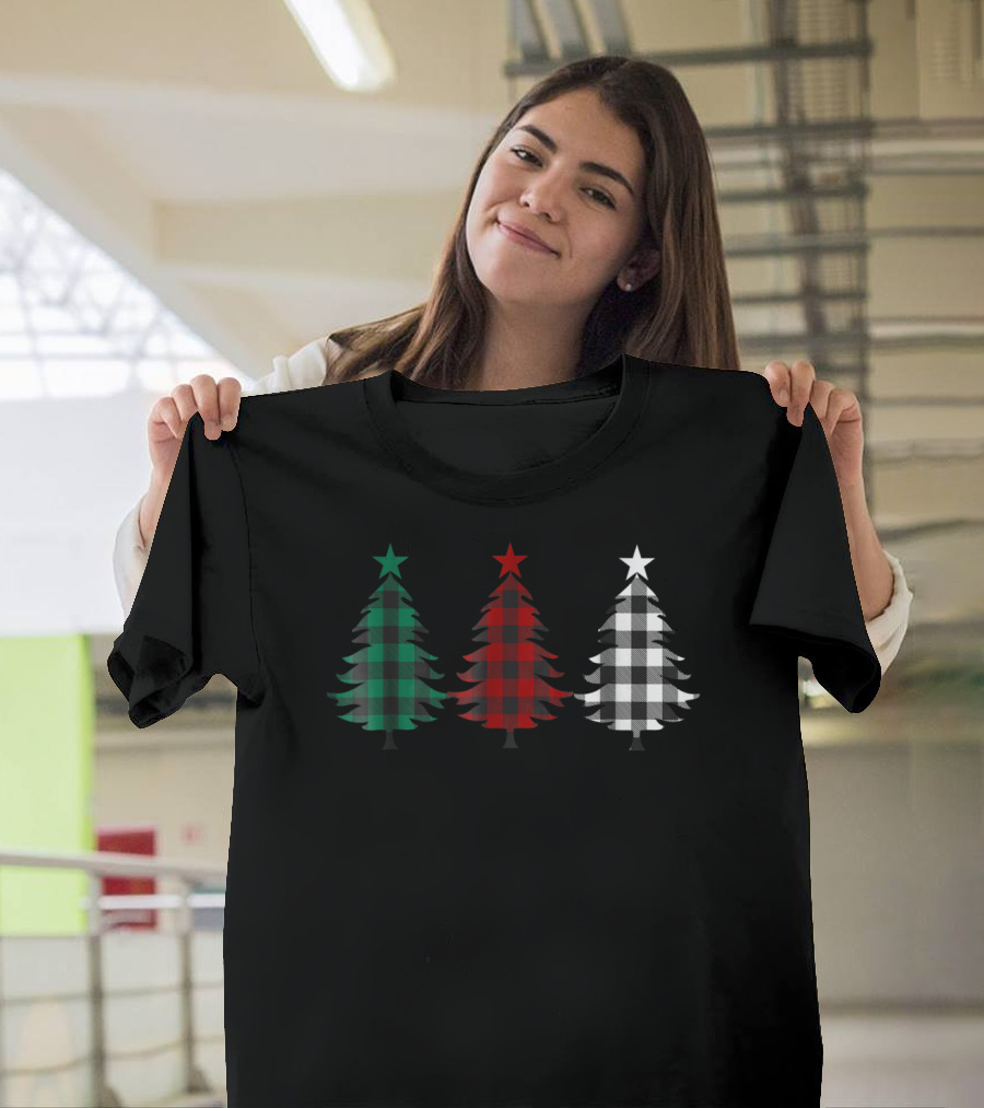 Cute Buffalo Plaid Christmas Trees Dad Kids T-Shirt