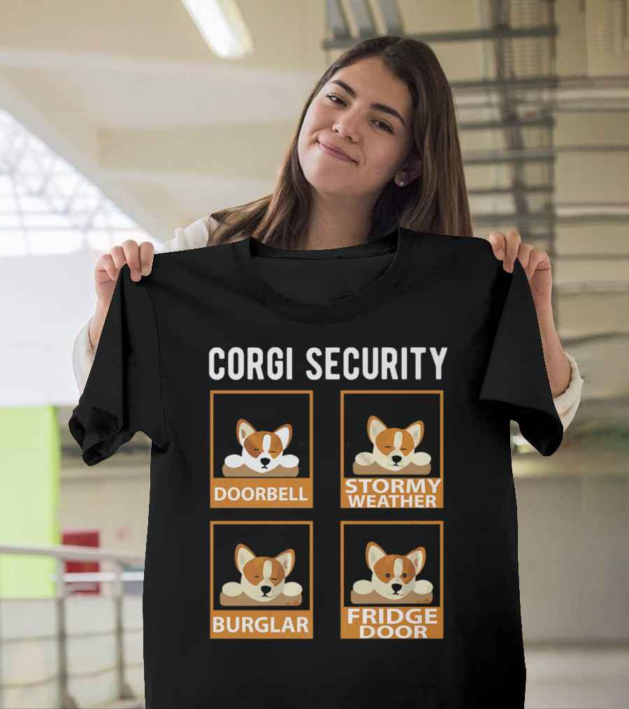 Corgi Security Doorbell Stormy Weather Burglar Fridge Door Pembroke Welsh Dog Mom Funny T-Shirt