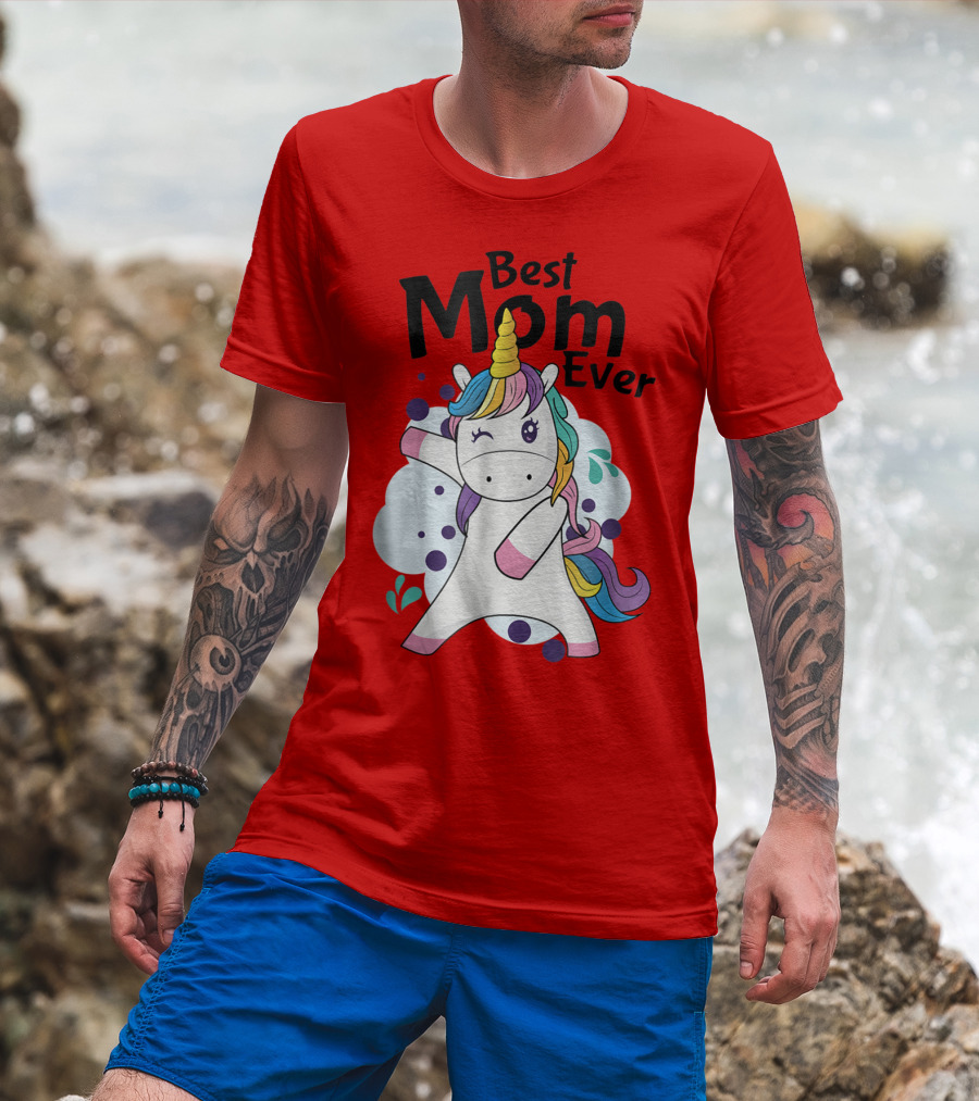 Best Mom Ever Cute Rainbow Unicorn Birthday T-Shirt