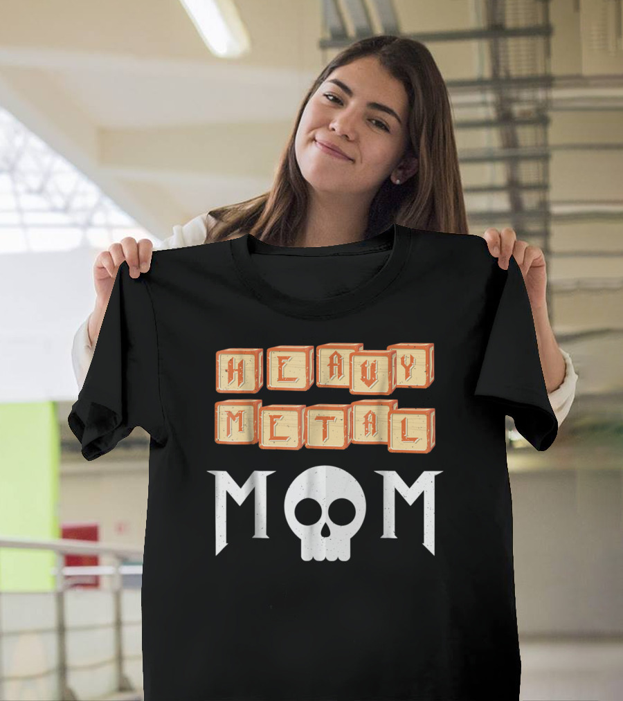 Heavy Metal Mom Skull Block Letters T-Shirt