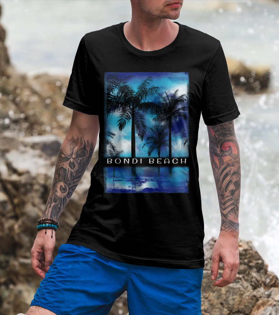 Bondi Beach Palm Trees With Vibrant Blue Ocean Reflection T-Shirt