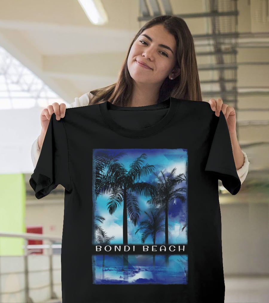 Bondi Beach Palm Trees With Vibrant Blue Ocean Reflection T-Shirt