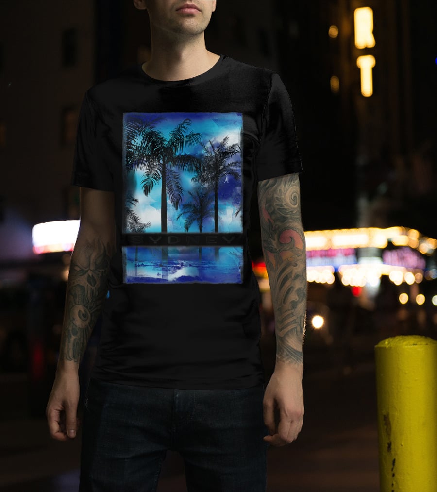 Sydney Australia Beach Palm Reflection Skyline T-Shirt