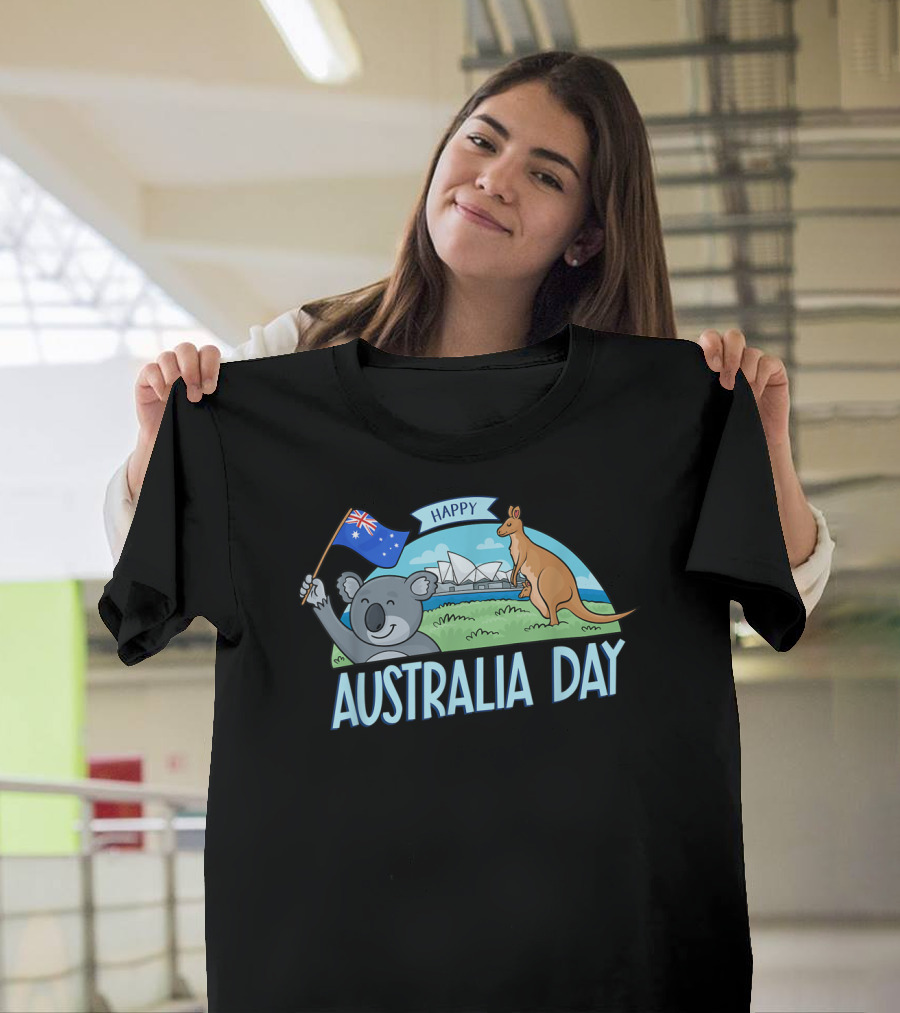 Happy Australia Day Koala Bear and Kangaroo with Australian Flag T-Shirt